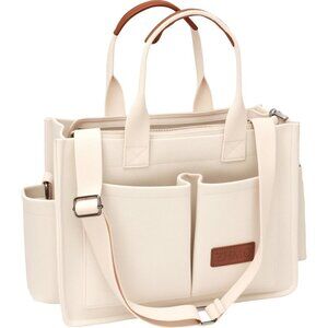 Women's White Imported Canvas Laptop Crossbody Work Large Tote Handbags